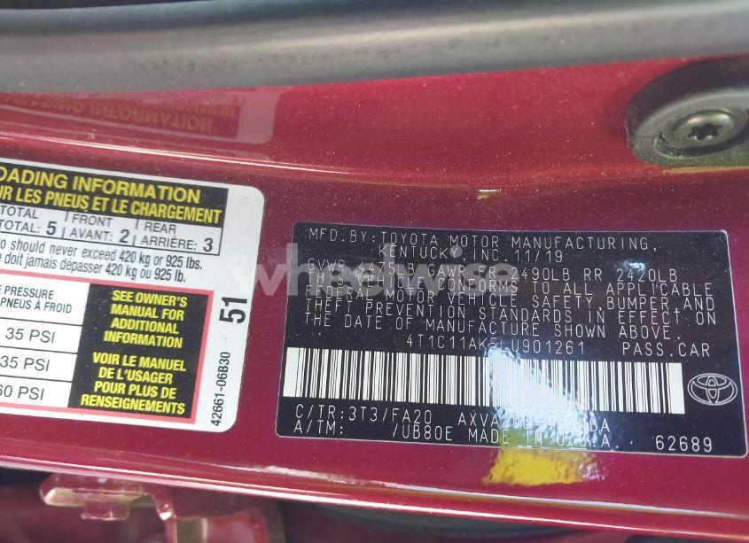 Photo 9 of 2020 Toyota Camry LE (VIN 4T1C11AK5LU901261)