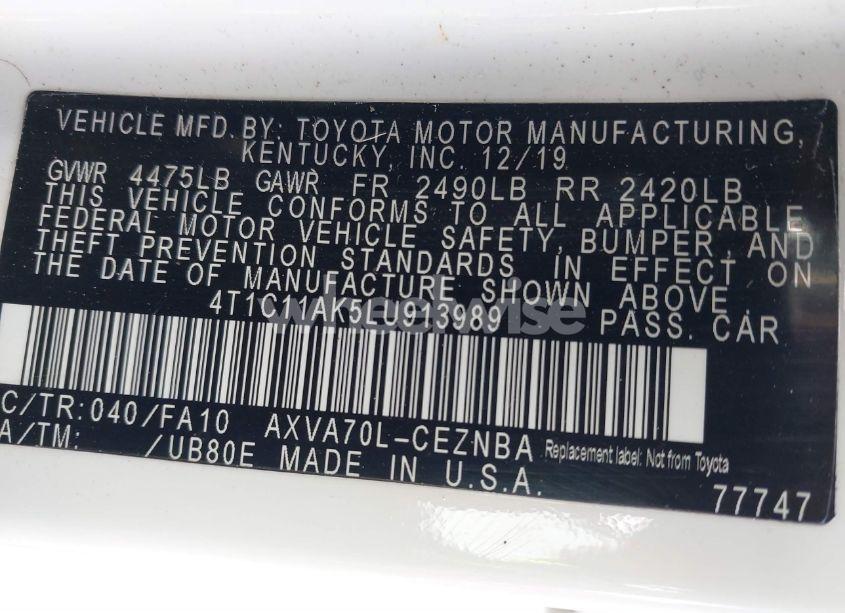 Photo 9 of 2020 Toyota Camry LE (VIN 4T1C11AK5LU913989)