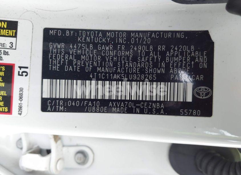 Photo 9 of 2020 Toyota Camry LE (VIN 4T1C11AK5LU928265)