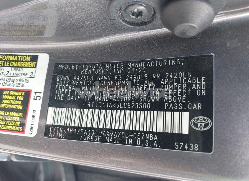 Photo 9 of 2020 Toyota Camry LE (VIN 4T1C11AK5LU929500)