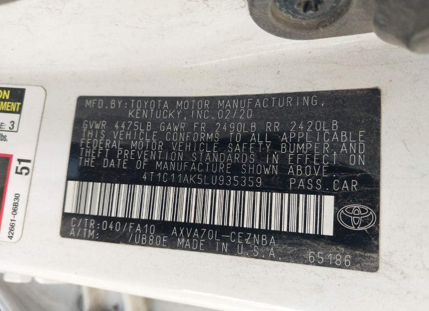 Photo 9 of 2020 Toyota Camry LE (VIN 4T1C11AK5LU935359)