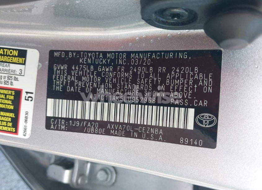 Photo 9 of 2020 Toyota Camry LE (VIN 4T1C11AK5LU952968)