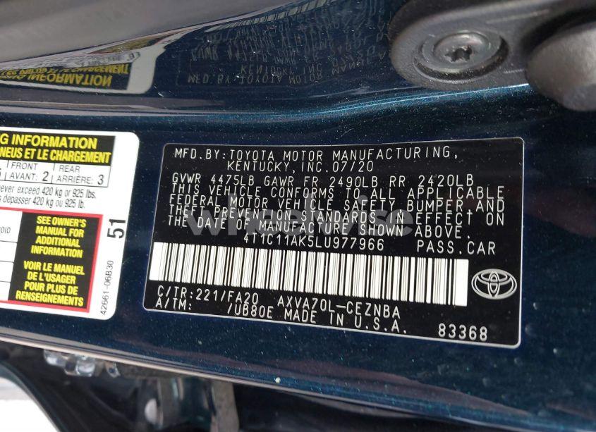 Photo 9 of 2020 Toyota Camry LE (VIN 4T1C11AK5LU977966)