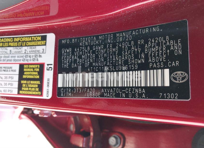 Photo 9 of 2020 Toyota Camry LE (VIN 4T1C11AK5LU996159)