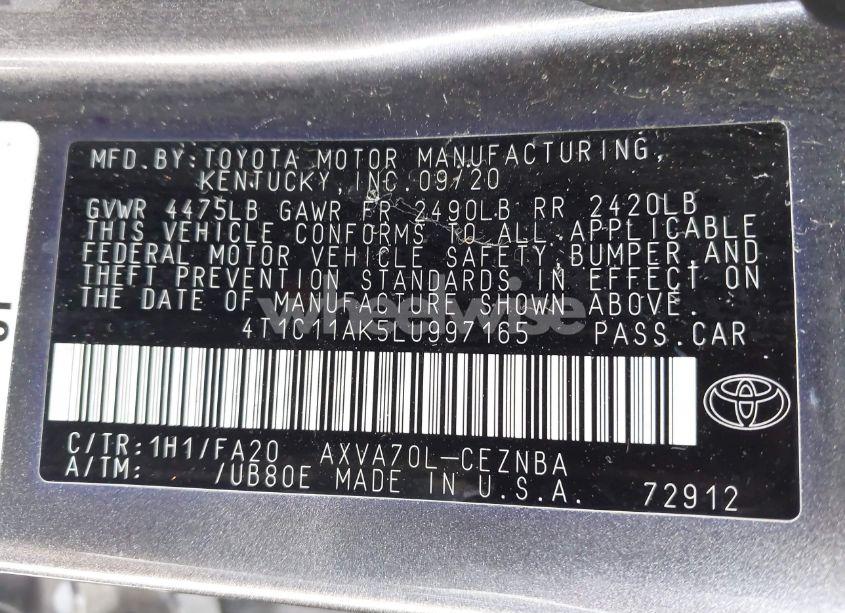 Photo 9 of 2020 Toyota Camry LE (VIN 4T1C11AK5LU997165)