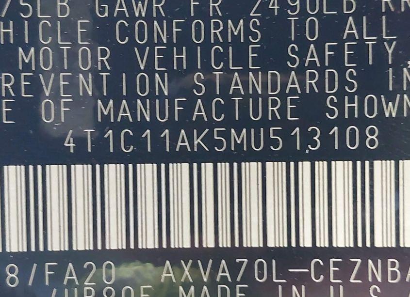 Photo 9 of 2021 Toyota Camry LE (VIN 4T1C11AK5MU513108)