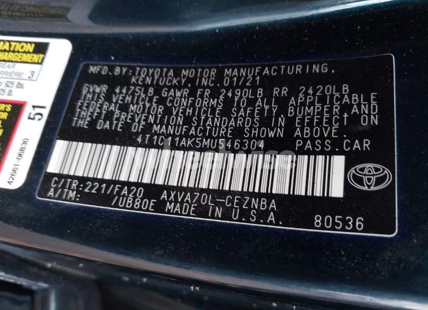 Photo 9 of 2021 Toyota Camry LE (VIN 4T1C11AK5MU546304)