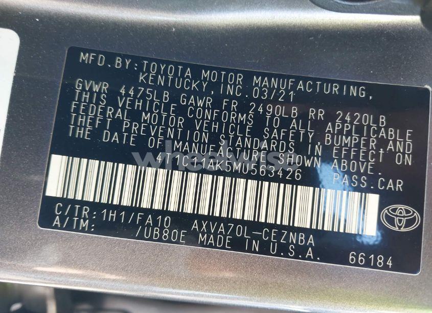 Photo 9 of 2021 Toyota Camry LE (VIN 4T1C11AK5MU563426)