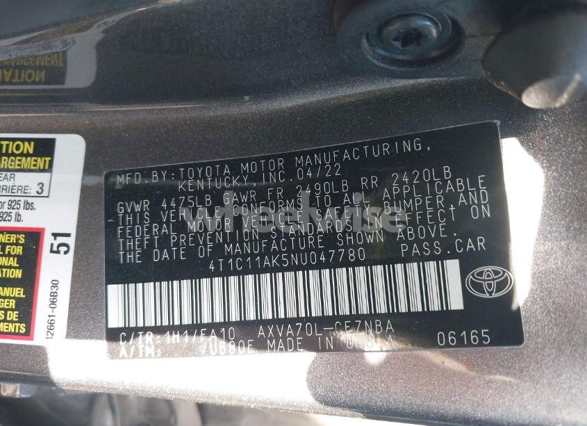 Photo 9 of 2022 Toyota Camry LE (VIN 4T1C11AK5NU047780)