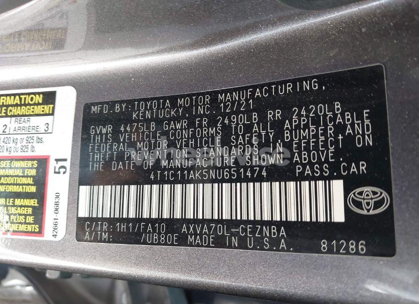 Photo 9 of 2022 Toyota Camry LE (VIN 4T1C11AK5NU651474)