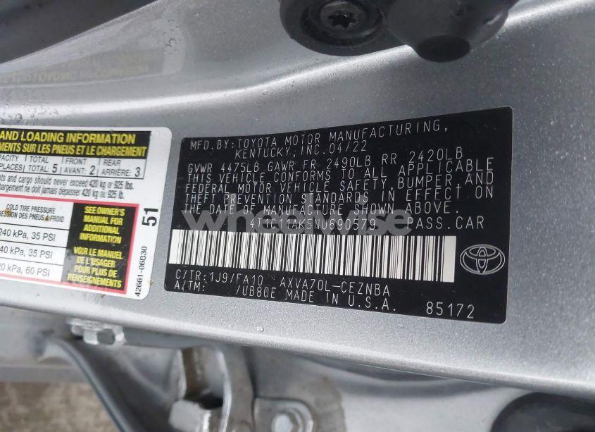 Photo 9 of 2022 Toyota Camry LE (VIN 4T1C11AK5NU690579)