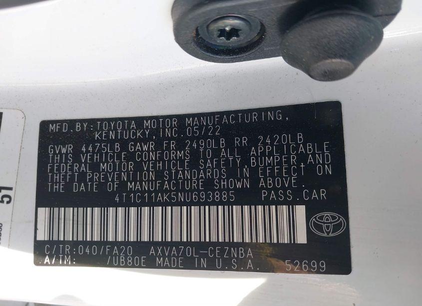 Photo 9 of 2022 Toyota Camry LE (VIN 4T1C11AK5NU693885)