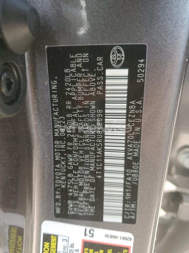Photo 12 of 2024 TOYOTA CAMRY LE (VIN 4T1C11AK5RU848098)