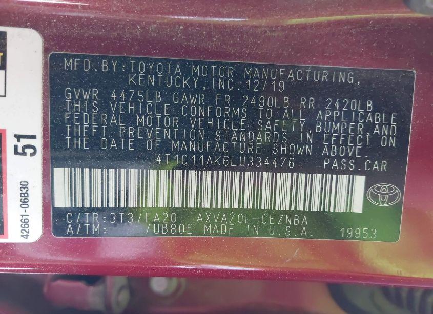 Photo 9 of 2020 Toyota Camry LE (VIN 4T1C11AK6LU334476)