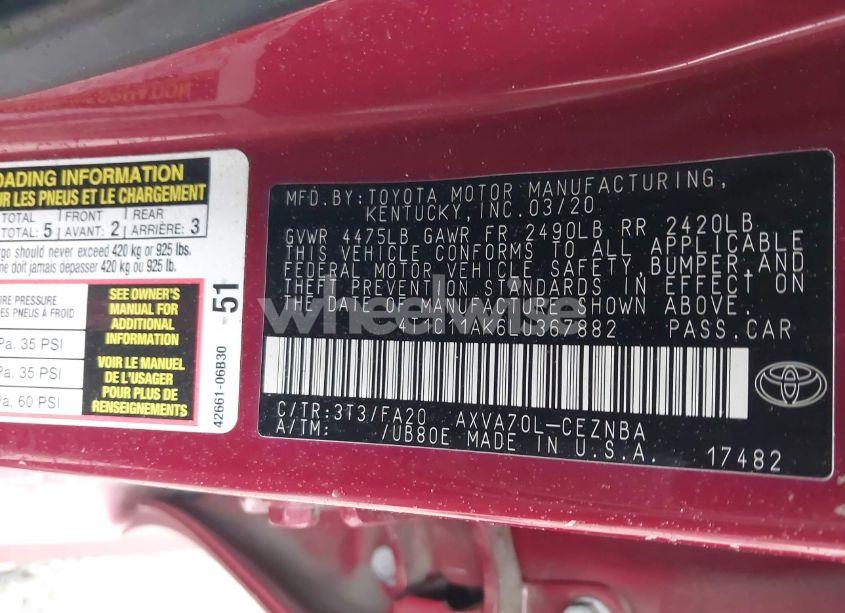 Photo 9 of 2020 Toyota Camry LE (VIN 4T1C11AK6LU367882)