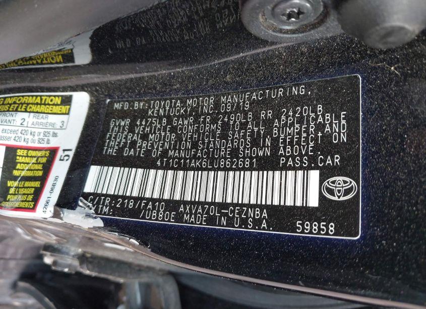 Photo 9 of 2020 Toyota Camry LE (VIN 4T1C11AK6LU862681)