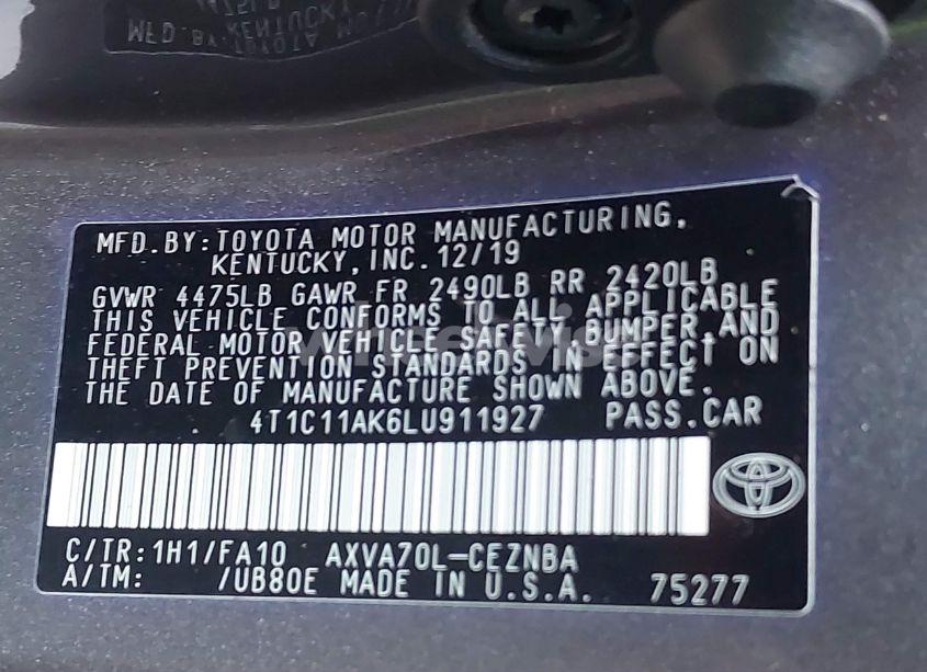 Photo 9 of 2020 Toyota Camry LE (VIN 4T1C11AK6LU911927)