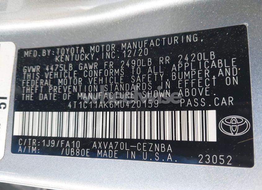 Photo 9 of 2021 Toyota Camry LE (VIN 4T1C11AK6MU420159)
