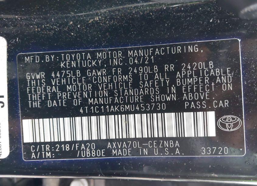 Photo 9 of 2021 Toyota Camry LE (VIN 4T1C11AK6MU453730)