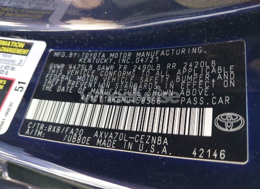 Photo 9 of 2021 Toyota Camry LE (VIN 4T1C11AK6MU458586)