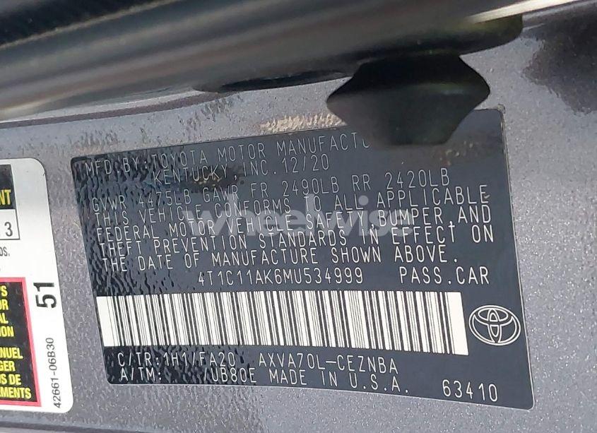 Photo 9 of 2021 Toyota Camry LE (VIN 4T1C11AK6MU534999)