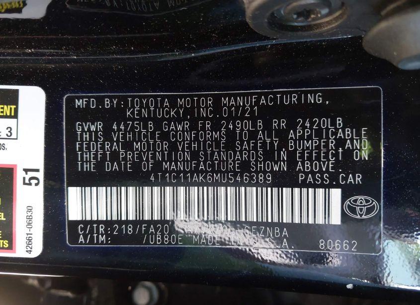 Photo 9 of 2021 Toyota Camry LE (VIN 4T1C11AK6MU546389)