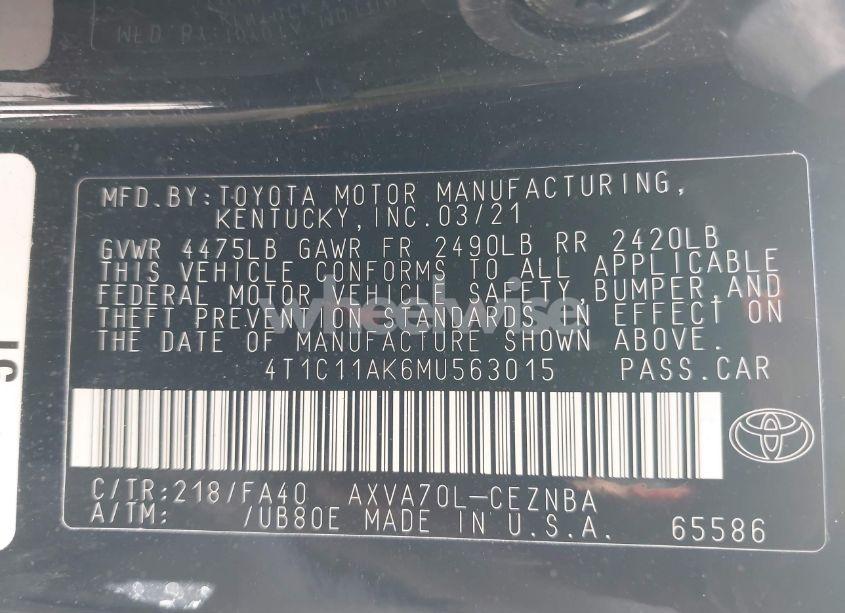 Photo 9 of 2021 Toyota Camry LE (VIN 4T1C11AK6MU563015)