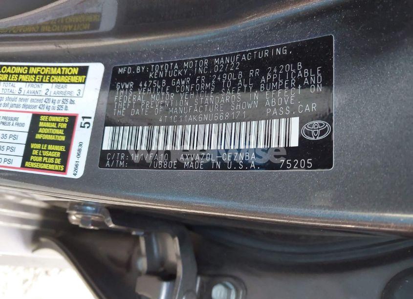 Photo 9 of 2022 Toyota Camry LE (VIN 4T1C11AK6NU668171)