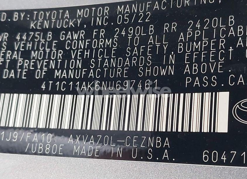 Photo 9 of 2022 Toyota Camry LE (VIN 4T1C11AK6NU697461)