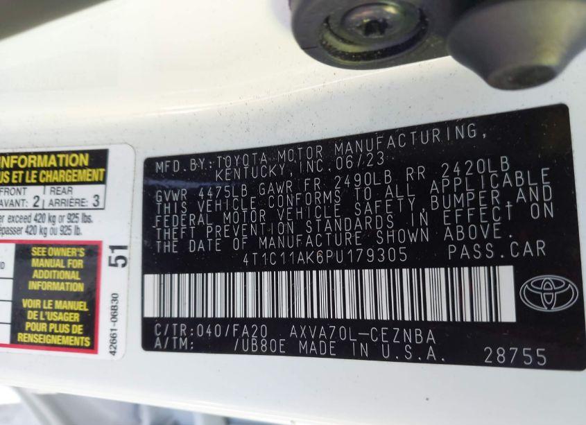 Photo 9 of 2023 Toyota Camry LE (VIN 4T1C11AK6PU179305)