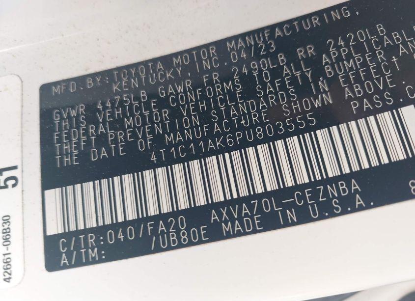 Photo 9 of 2023 Toyota Camry LE (VIN 4T1C11AK6PU803555)