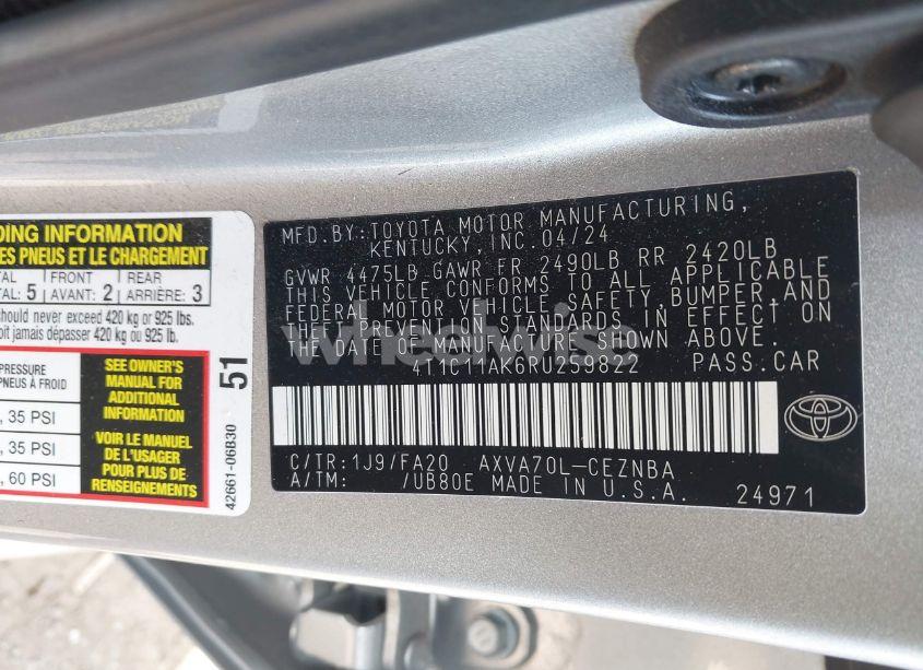Photo 9 of 2024 Toyota Camry LE (VIN 4T1C11AK6RU259822)
