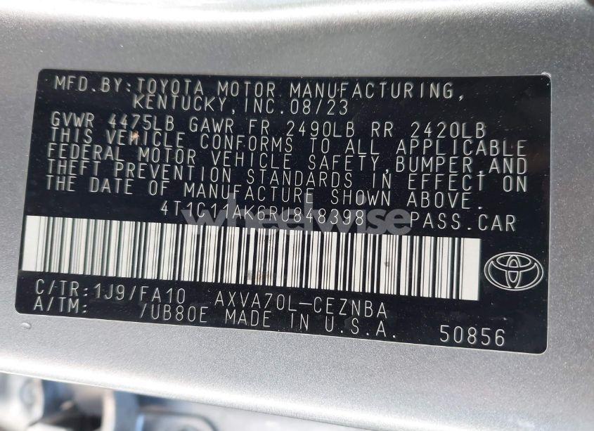 Photo 9 of 2024 Toyota Camry LE (VIN 4T1C11AK6RU848398)