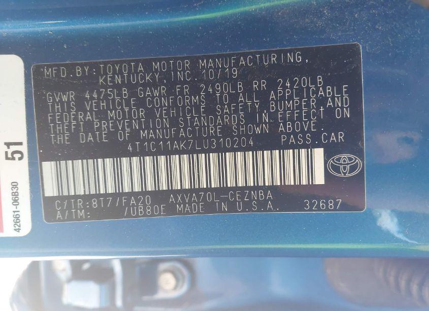 Photo 9 of 2020 Toyota Camry LE (VIN 4T1C11AK7LU310204)