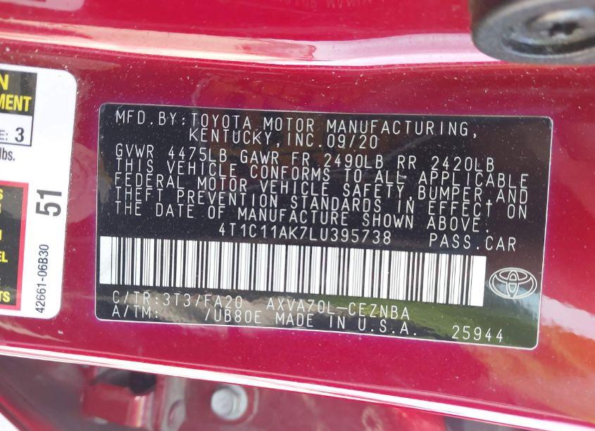 Photo 9 of 2020 Toyota Camry LE (VIN 4T1C11AK7LU395738)