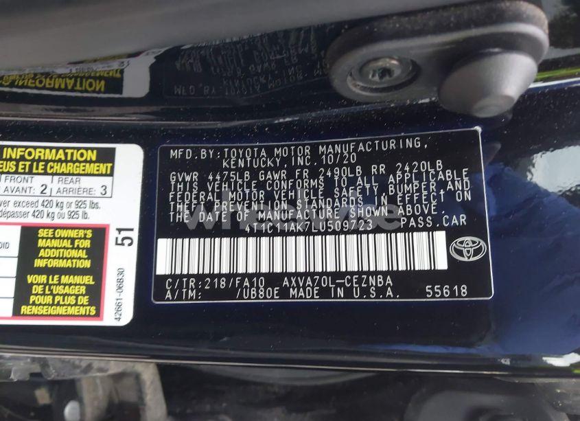 Photo 9 of 2020 Toyota Camry LE (VIN 4T1C11AK7LU509723)