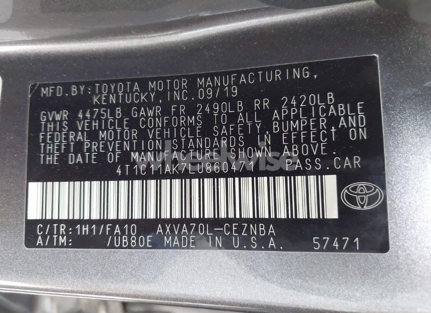 Photo 9 of 2020 Toyota Camry LE (VIN 4T1C11AK7LU860471)