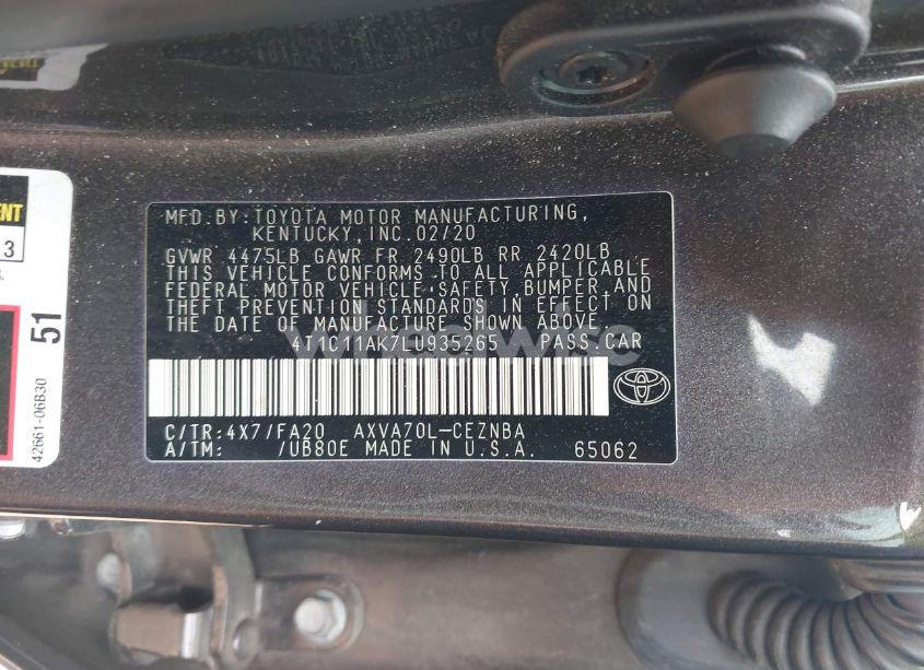 Photo 9 of 2020 Toyota Camry LE (VIN 4T1C11AK7LU935265)