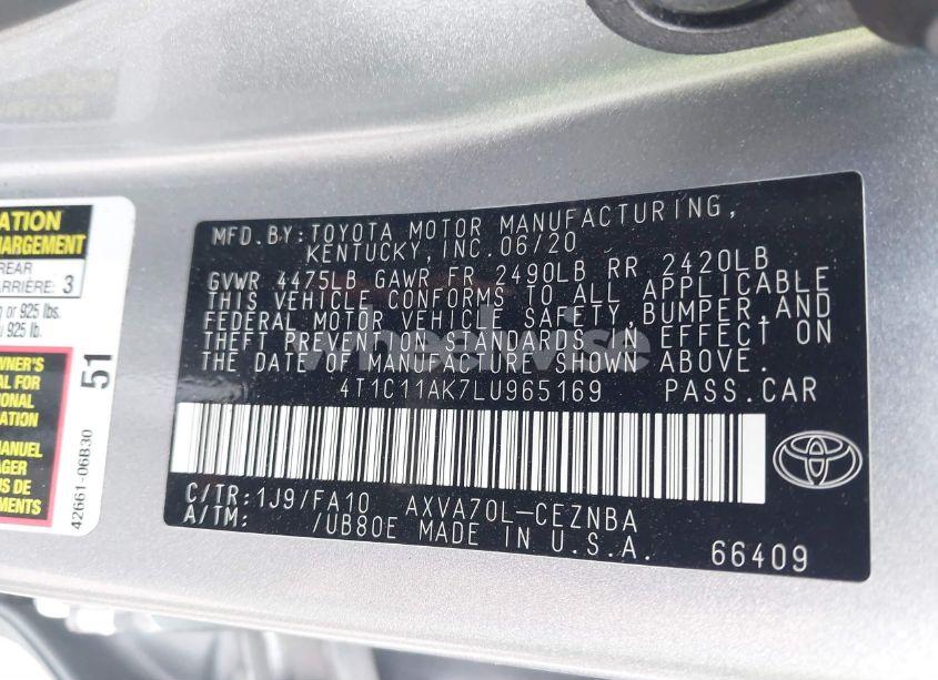 Photo 9 of 2020 Toyota Camry LE (VIN 4T1C11AK7LU965169)