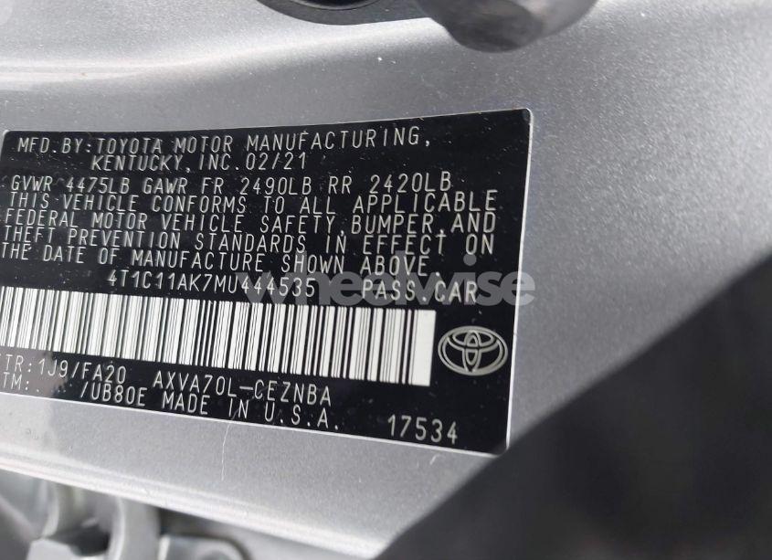Photo 9 of 2021 Toyota Camry LE (VIN 4T1C11AK7MU444535)