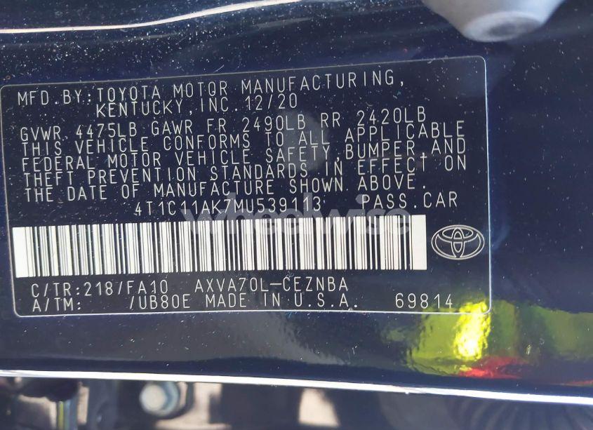 Photo 9 of 2021 Toyota Camry LE (VIN 4T1C11AK7MU539113)