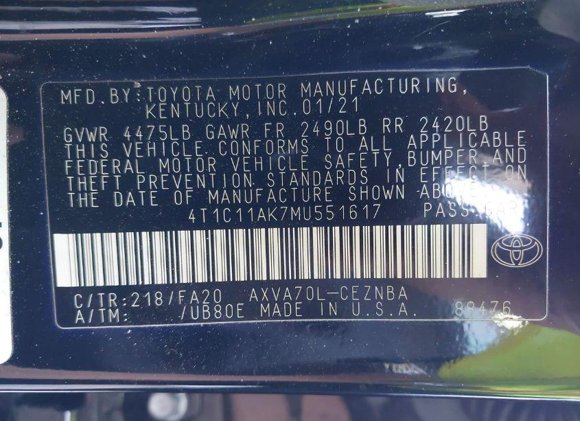 Photo 9 of 2021 Toyota Camry LE (VIN 4T1C11AK7MU551617)