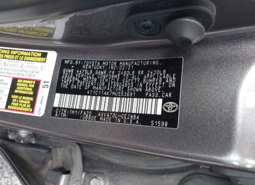 Photo 9 of 2021 Toyota Camry LE (VIN 4T1C11AK7MU553691)