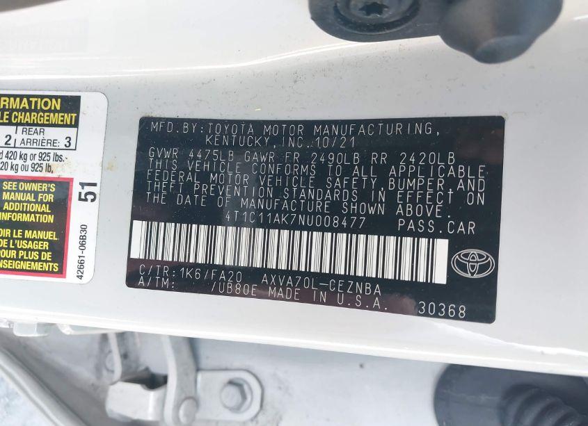 Photo 9 of 2022 Toyota Camry LE (VIN 4T1C11AK7NU008477)