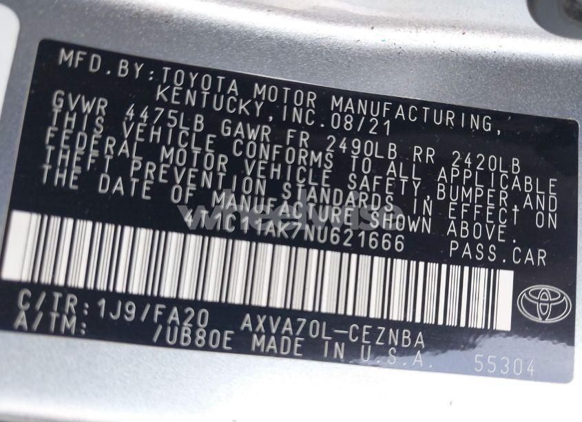 Photo 9 of 2022 Toyota Camry LE (VIN 4T1C11AK7NU621666)