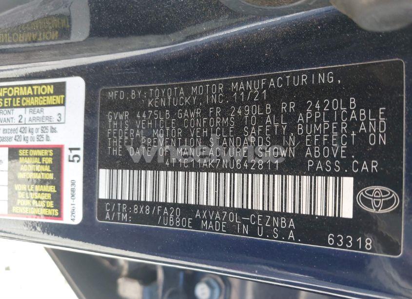 Photo 9 of 2022 Toyota Camry LE (VIN 4T1C11AK7NU642811)