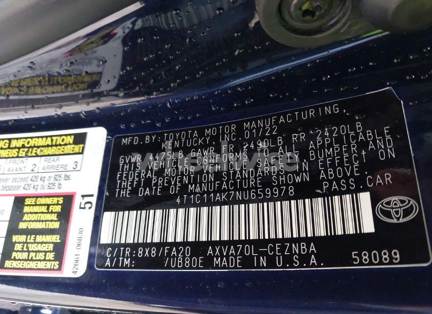 Photo 9 of 2022 Toyota Camry LE (VIN 4T1C11AK7NU659978)