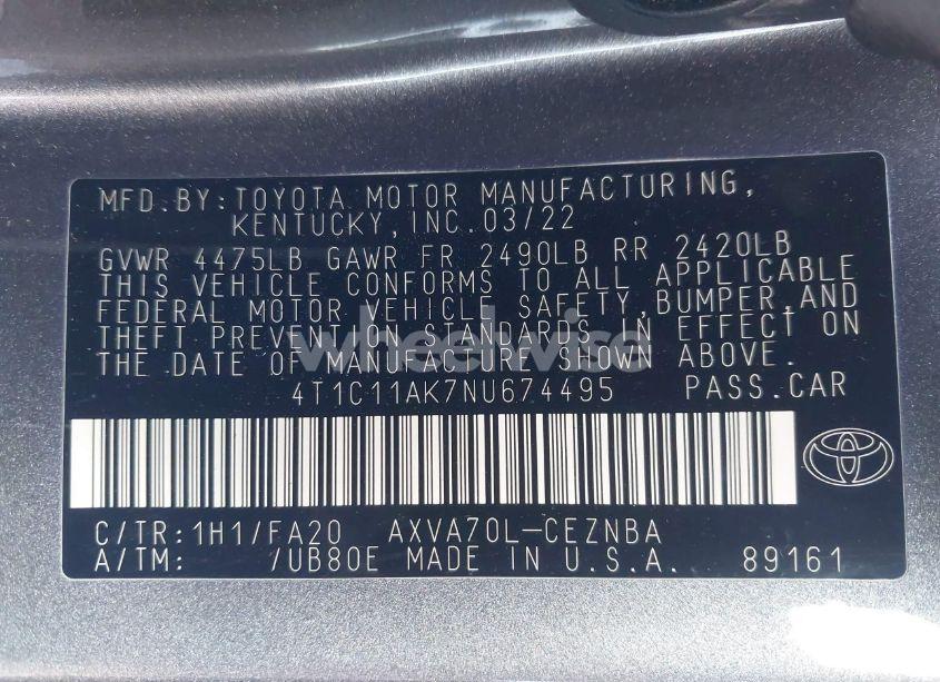 Photo 9 of 2022 Toyota Camry LE (VIN 4T1C11AK7NU674495)