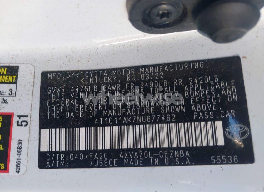 Photo 9 of 2022 Toyota Camry LE (VIN 4T1C11AK7NU677462)