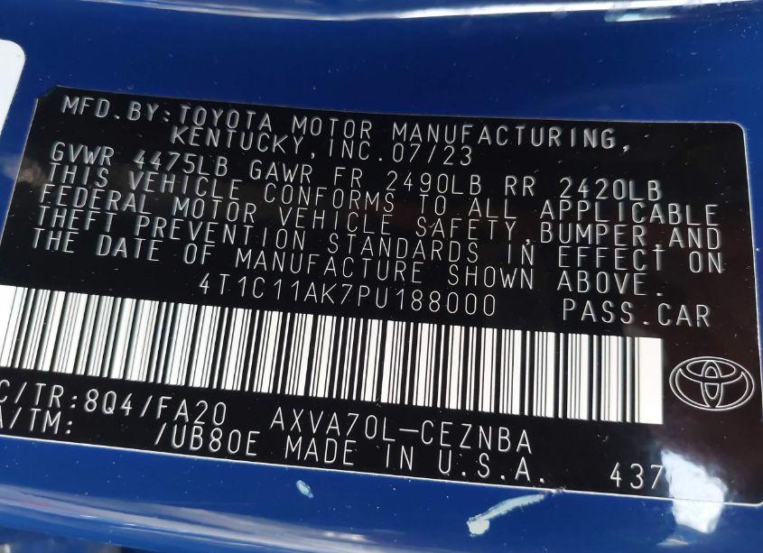 Photo 9 of 2023 Toyota Camry LE (VIN 4T1C11AK7PU188000)